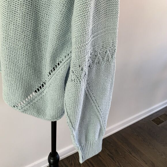 Lucky‎ Brand Waffle Knit Tunic Sweater Womens Large Blue Eyelet 100% Cotton boho - Picture 3 of 9